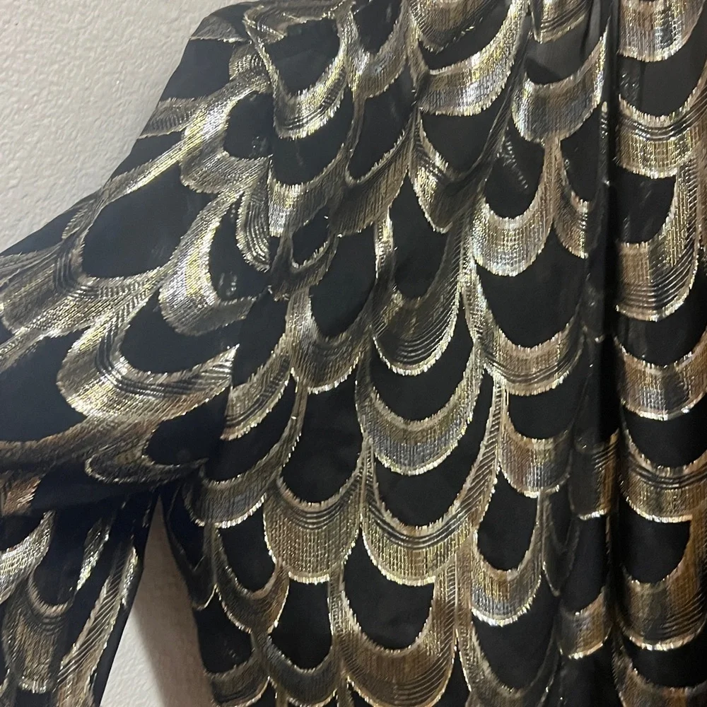 Milly Black & Gold Open Front Sheer Silk Blouse L - Picture 12 of 14